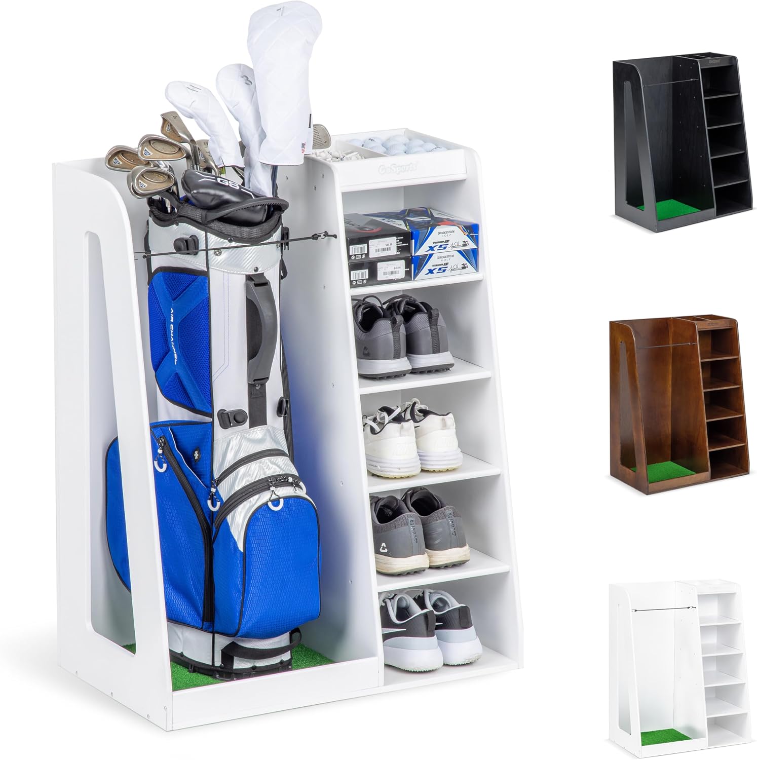 Golf Equipment Garage Storage - Premium Wooden Golf Bag Storage Rack