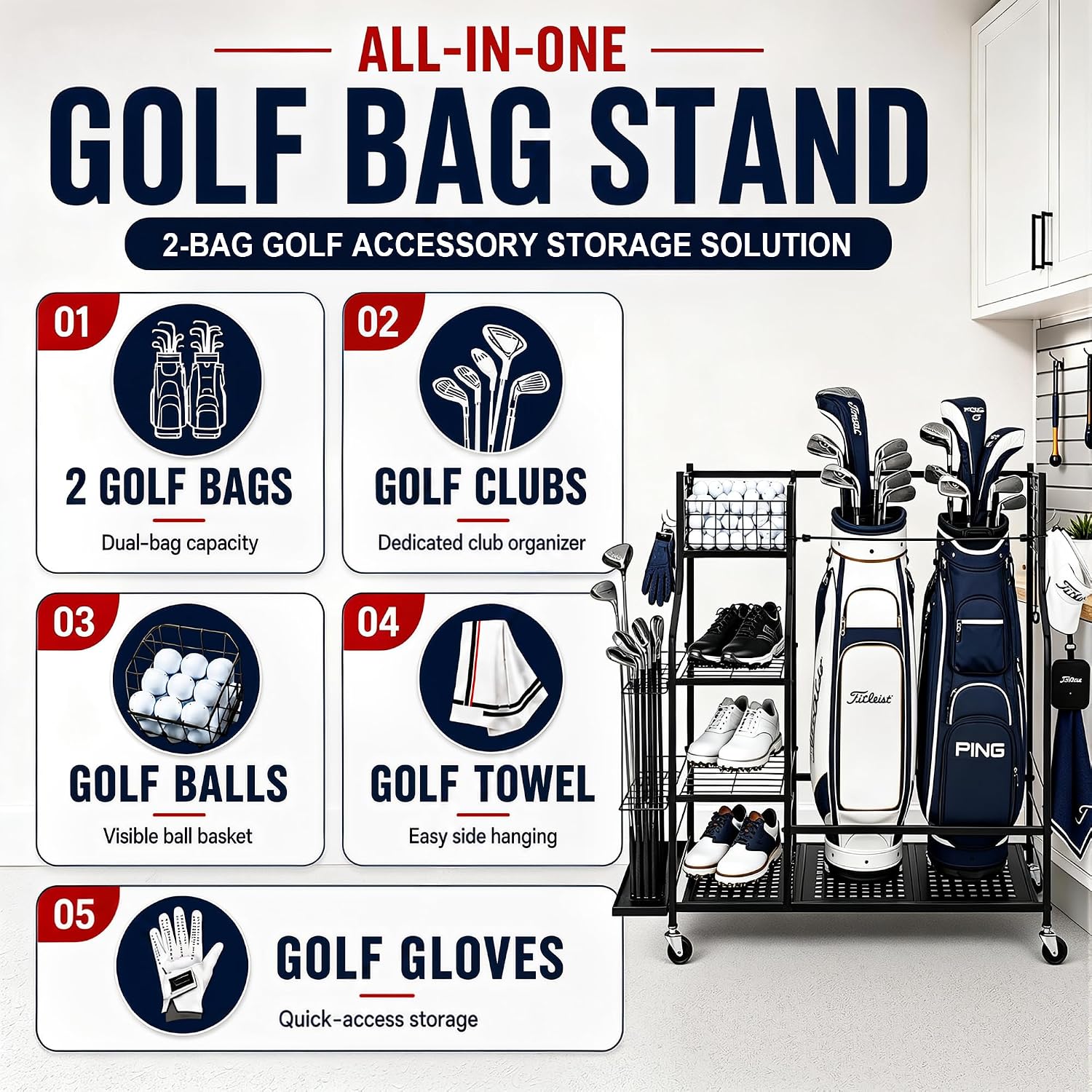 Heavy Duty Golf Bag Storage Ra - Golf Equipment Garage Storage recension och pris