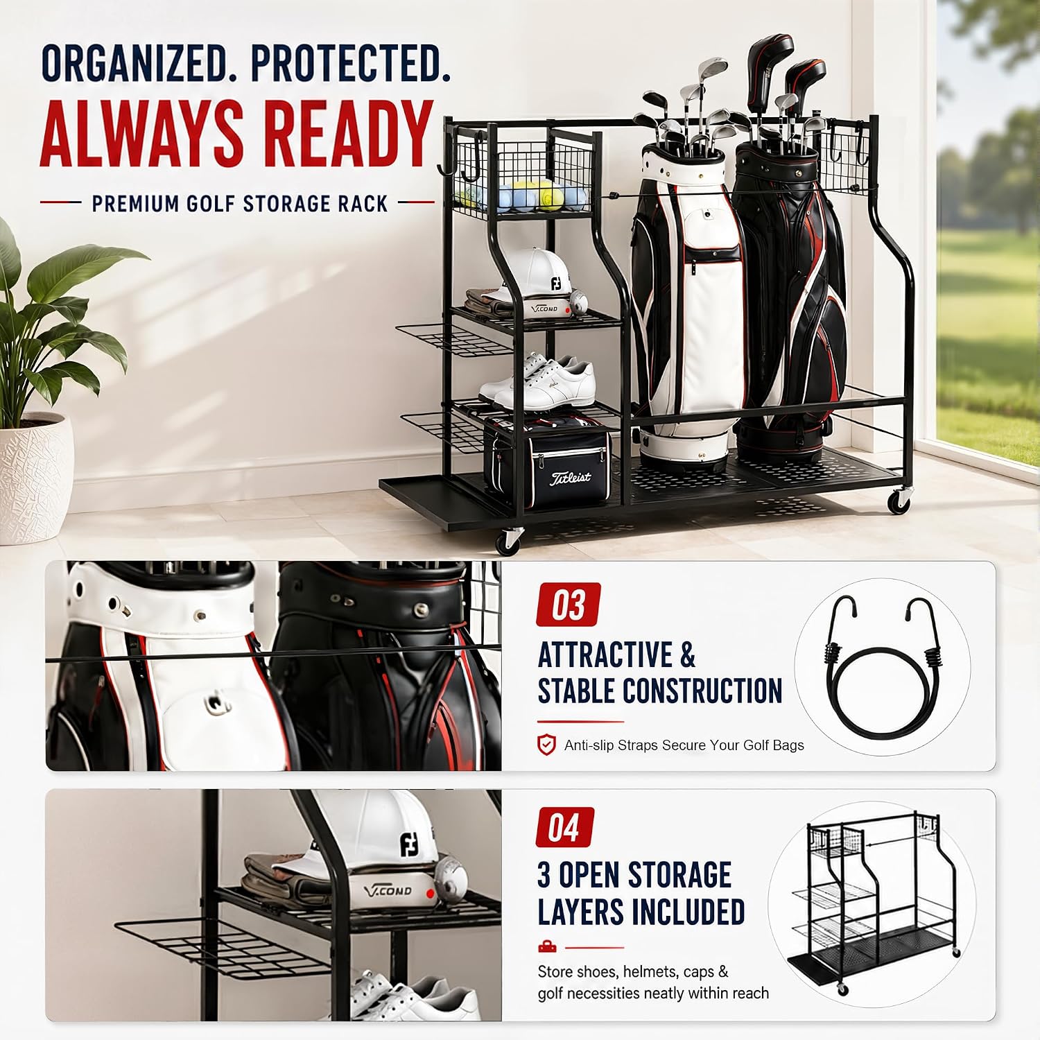 Heavy Duty Golf Bag Storage Ra - Golf Equipment Garage Storage recension och pris