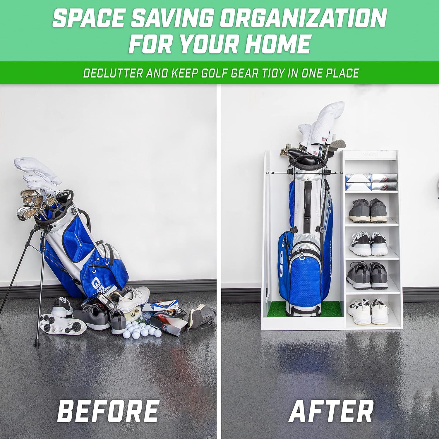 Premium Wooden Golf Bag Storag - Golf Equipment Garage Storage recension och pris